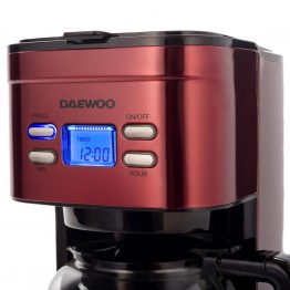 Cafetiera Daewoo DCM1000R, putere 1000 W, capacitate 1.5 l, filtru permanent, timer 24 ore, indicator nivel apa, rosu/negru
